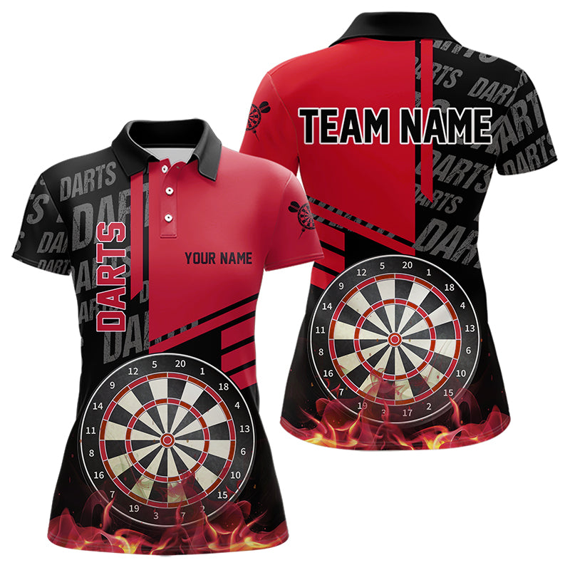 Black And Red Fire Darts Shirts For Women Custom Darts League Team Jerseys Darts Polo & 1/4 Zip TDM3412