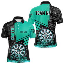 Load image into Gallery viewer, Black And Turquoise Darts Shirts For Men Custom Darts League Team Jerseys Darts Polo &amp; 1/4 Zip TDM3413