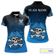 Load image into Gallery viewer, Black And Blue Funny Pirate Flame Skull Darts Shirt For Women Custom Dart Jersey Team Polo, 1/4 Zip TDM5703