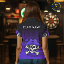 Load image into Gallery viewer, Black Purple Funny Pirate Flame Skull Darts Shirt For Women Custom Dart Jerseys Team Polo &amp; 1/4 Zip TDM5704