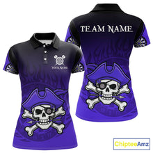 Load image into Gallery viewer, Black Purple Funny Pirate Flame Skull Darts Shirt For Women Custom Dart Jerseys Team Polo &amp; 1/4 Zip TDM5704