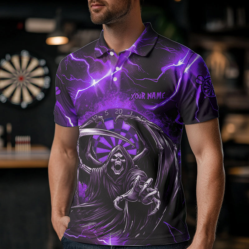 Personalized Purple Grim Reaper Custom Thunder Lightning Men Dart Shirts, 3D Darts Team Jerseys TDM3550