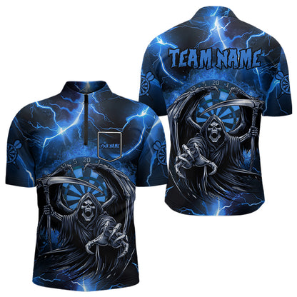 Personalized Blue Grim Reaper Custom Thunder Lightning Men Dart Shirts, 3D Darts Team Jerseys TDM3551