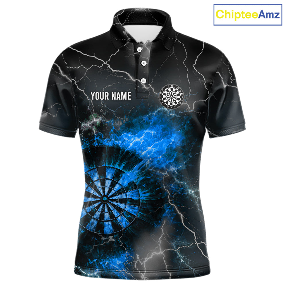 Custom Lightning Flame Darts Shirt For Men, Darts Jersey Pocket Option|Blue TDM5913