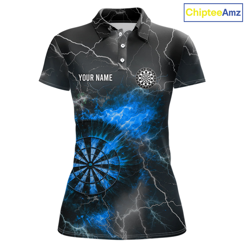 Custom Lightning Flame Darts Shirt For Women, Darts Jersey Pocket Option|Blue TDM5913