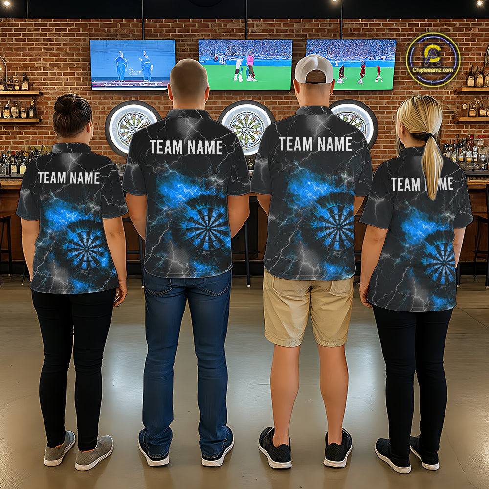 Custom Lightning Flame Darts Shirt For Men, Darts Jersey Pocket Option|Blue TDM5913