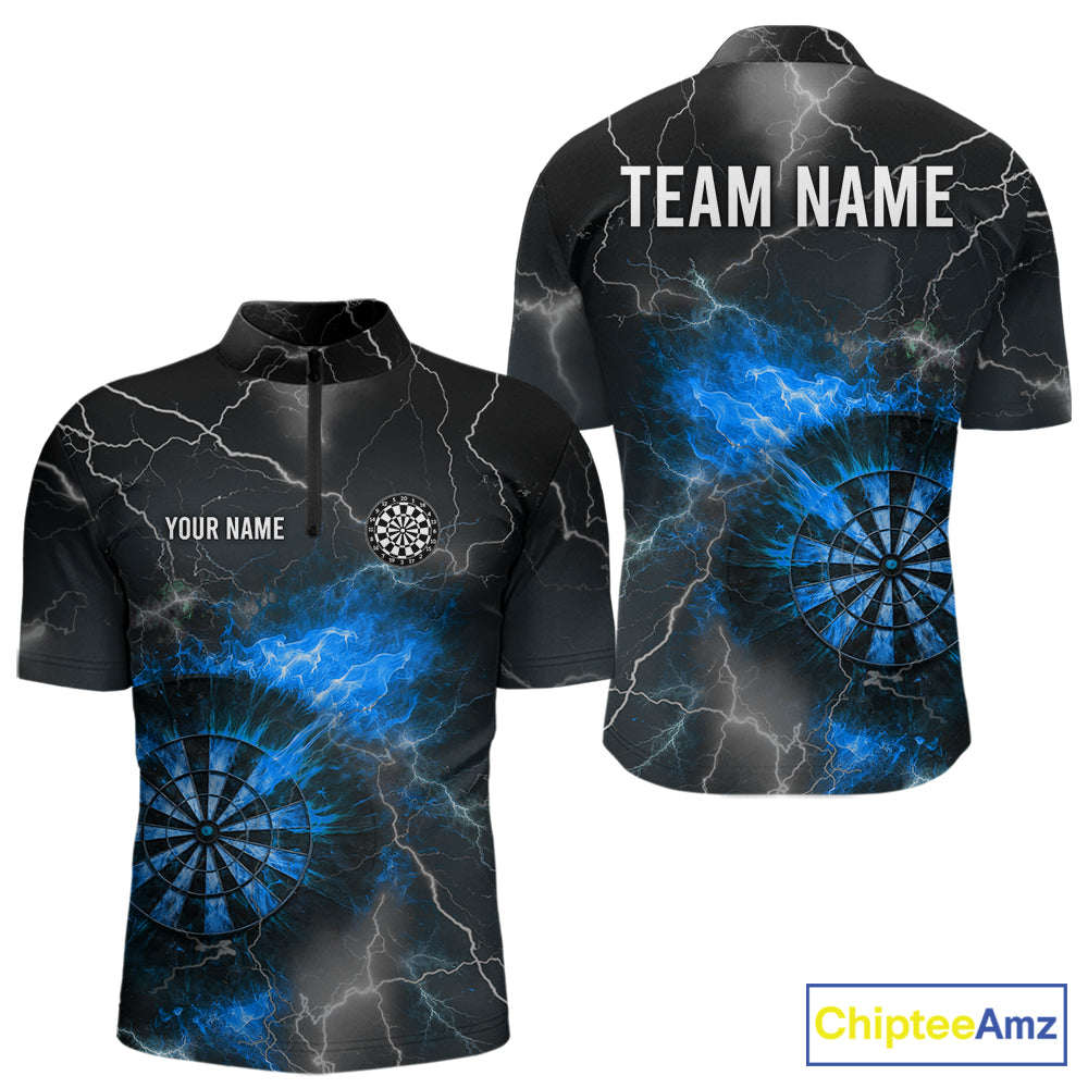 Custom Lightning Flame Darts Shirt For Men, Darts Jersey Pocket Option|Blue TDM5913