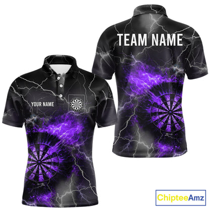 Custom Lightning Flame Purple Dart Shirt For Men, Darts Jersey Pocket Option TDM5914