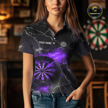 Load image into Gallery viewer, Custom Lightning Flame Purple Dart Shirt For Women, Darts Jersey Pocket Option TDM5914