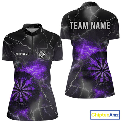 Custom Lightning Flame Purple Dart Shirt For Women, Darts Jersey Pocket Option TDM5914