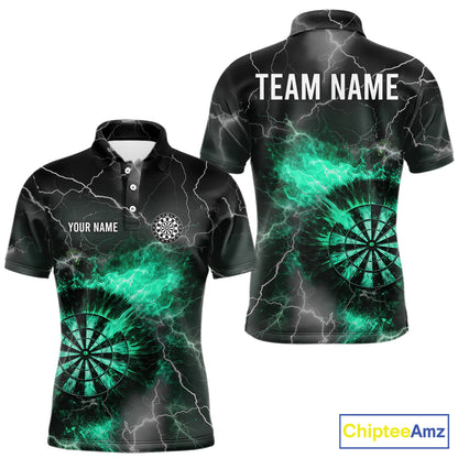 Custom Turquoise Flame Lightning Darts Shirt With Pocket Option For Men TDM5915