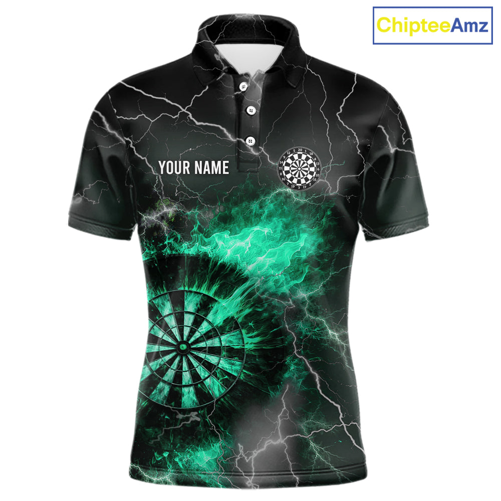 Custom Turquoise Flame Lightning Darts Shirt With Pocket Option For Men TDM5915