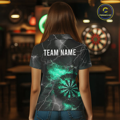 Custom Turquoise Flame Lightning Darts Shirt With Pocket Option For Women TDM5915