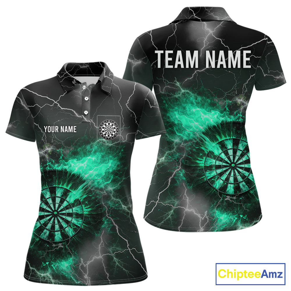 Custom Turquoise Flame Lightning Darts Shirt With Pocket Option For Women TDM5915