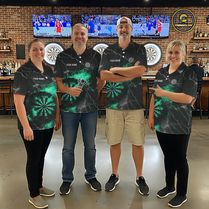 Custom Turquoise Flame Lightning Darts Shirt With Pocket Option For Women TDM5915