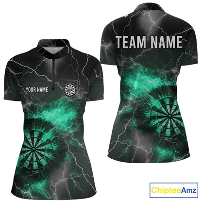 Custom Turquoise Flame Lightning Darts Shirt With Pocket Option For Women TDM5915