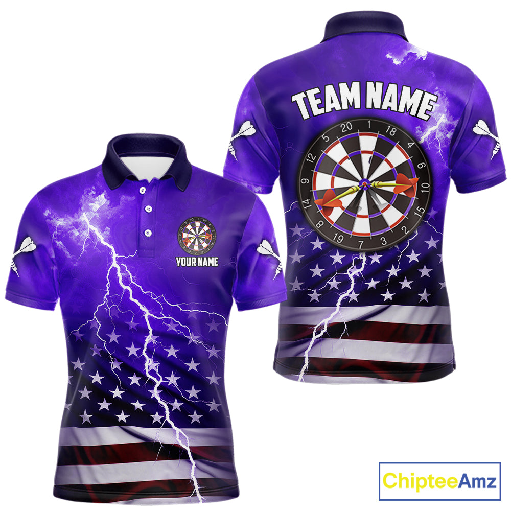 Purple Lightning US Flag Dart Shirt For Men Custom Dart Jersey Pocket Option TDM5916