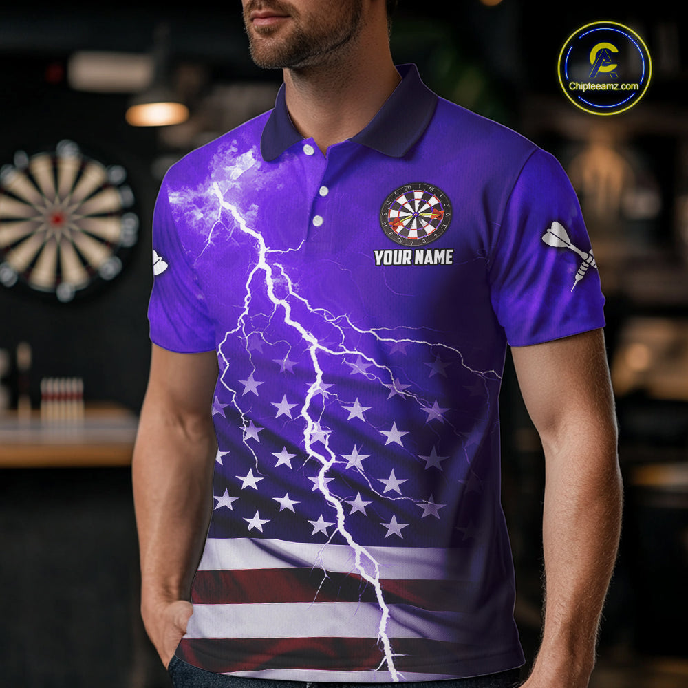 Purple Lightning US Flag Dart Shirt For Men Custom Dart Jersey Pocket Option TDM5916