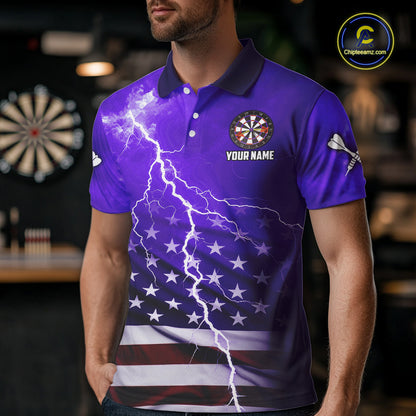 Purple Lightning US Flag Dart Shirt For Men Custom Dart Jersey Pocket Option TDM5916