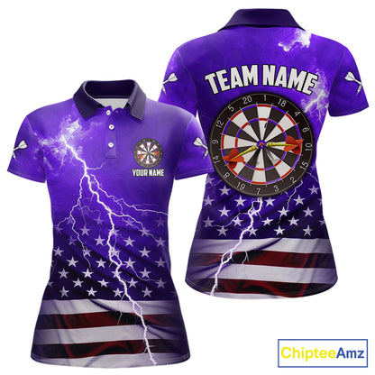 Purple Lightning US Flag Dart Shirt For Women Custom Dart Jersey Pocket Option TDM5916