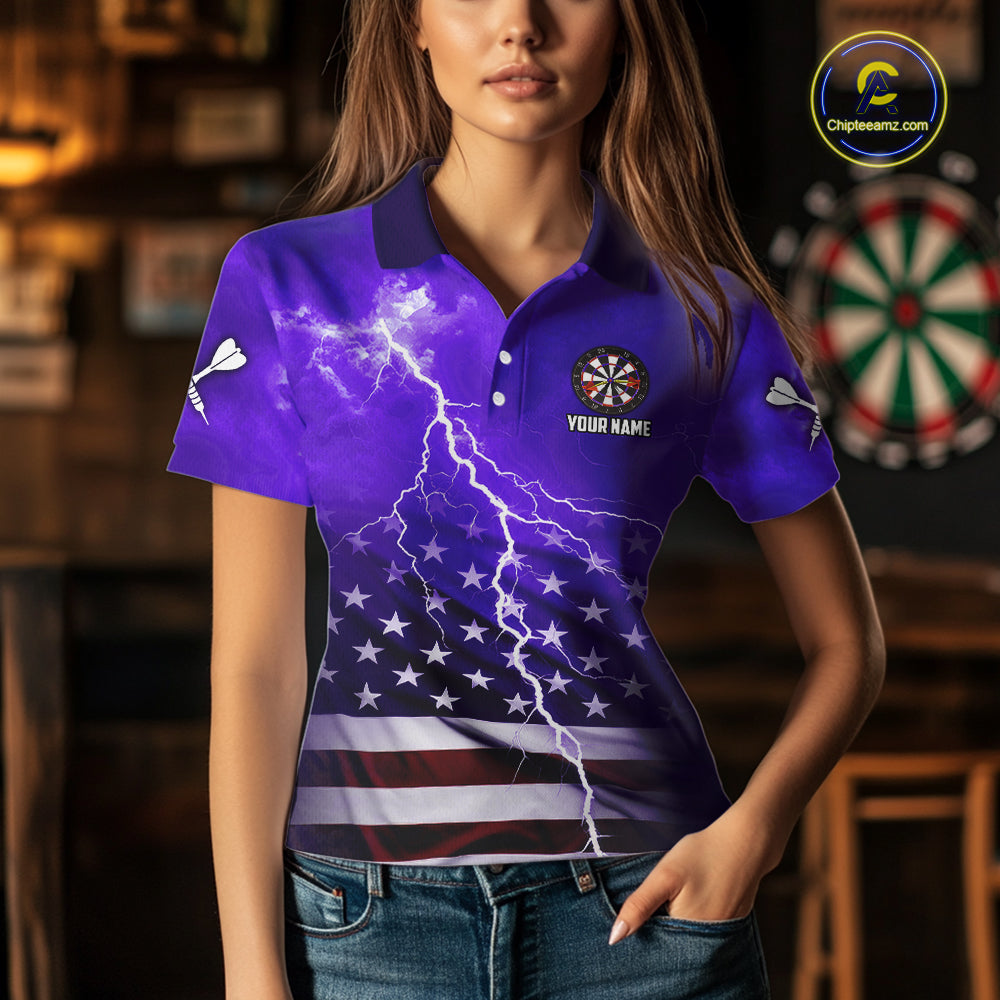 Purple Lightning US Flag Dart Shirt For Women Custom Dart Jersey Pocket Option TDM5916