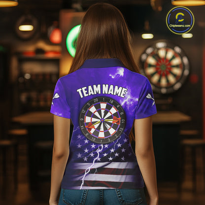 Purple Lightning US Flag Dart Shirt For Women Custom Dart Jersey Pocket Option TDM5916
