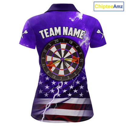 Purple Lightning US Flag Dart Shirt For Women Custom Dart Jersey Pocket Option TDM5916