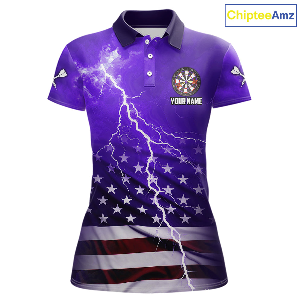 Purple Lightning US Flag Dart Shirt For Women Custom Dart Jersey Pocket Option TDM5916