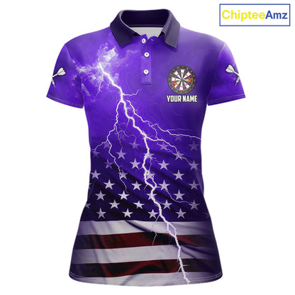 Purple Lightning US Flag Dart Shirt For Women Custom Dart Jersey Pocket Option TDM5916