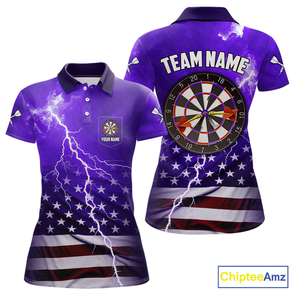 Purple Lightning US Flag Dart Shirt For Women Custom Dart Jersey Pocket Option TDM5916