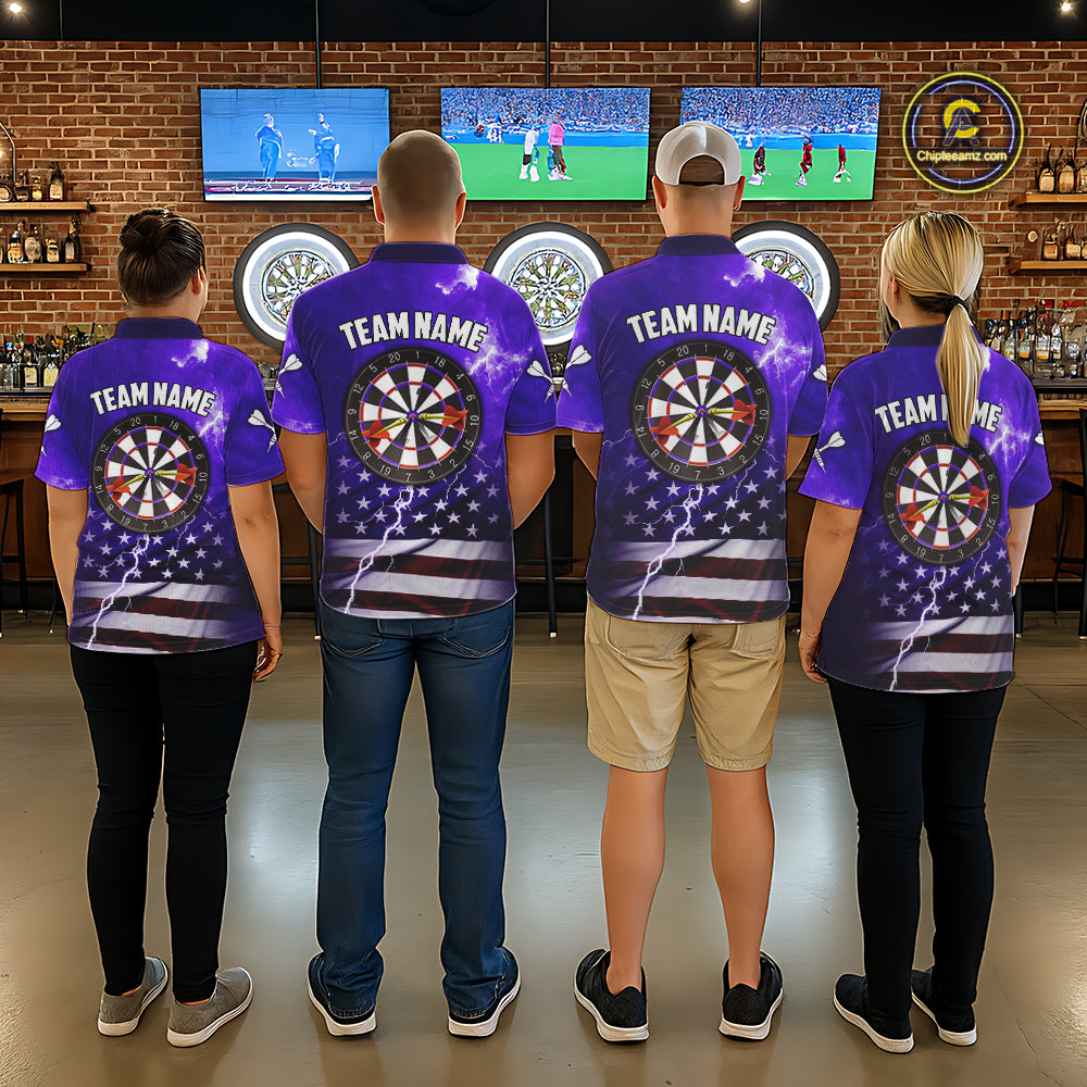 Purple Lightning US Flag Dart Shirt For Men Custom Dart Jersey Pocket Option TDM5916