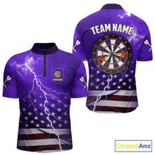 Load image into Gallery viewer, Purple Lightning US Flag Dart Shirt For Men Custom Dart Jersey Pocket Option TDM5916