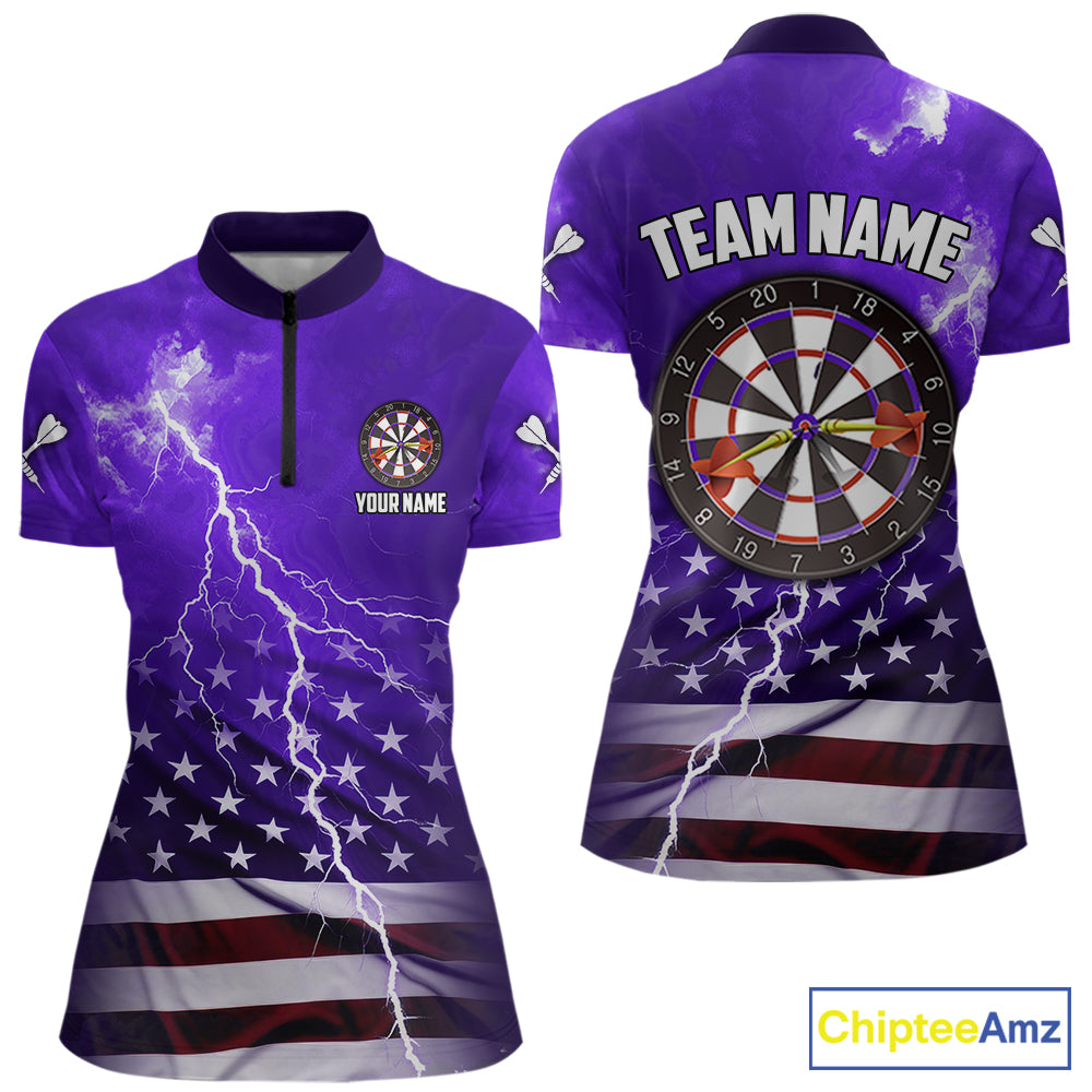 Purple Lightning US Flag Dart Shirt For Women Custom Dart Jersey Pocket Option TDM5916