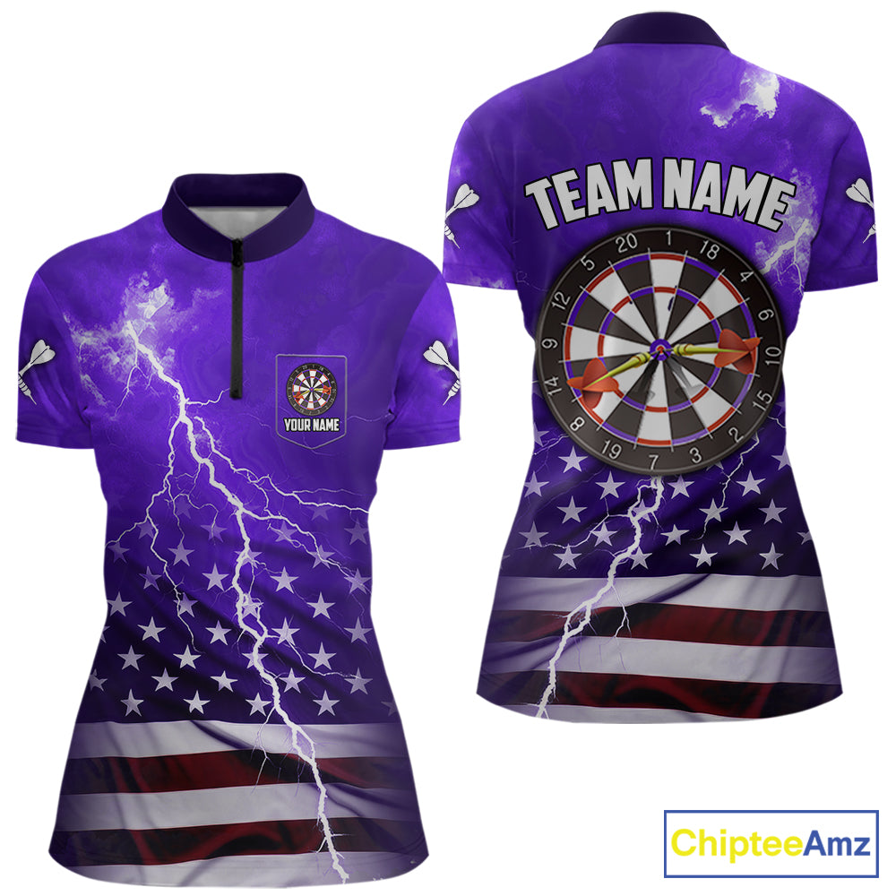 Purple Lightning US Flag Dart Shirt For Women Custom Dart Jersey Pocket Option TDM5916