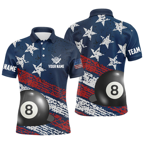 Grunge American Flag 8 Ball Pool Men Billiard Polo Shirts Custom Patriotic Billiard Attire Jerseys TDM1223