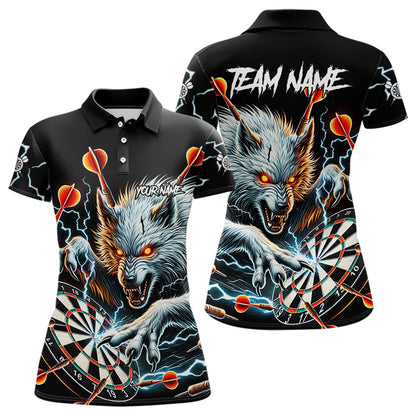 Personalized Wolf Thunder Lightning Darts Polo, Quarter Zip Custom Dart Shirts For Women Darts Jersey TDM3710