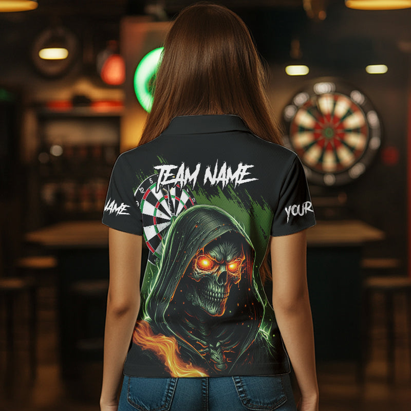 Personalized Green Grim Reaper Fire Dart Shirts For Women Custom Skull Dart Jersey Polo & 1/4 Zip TDM3711