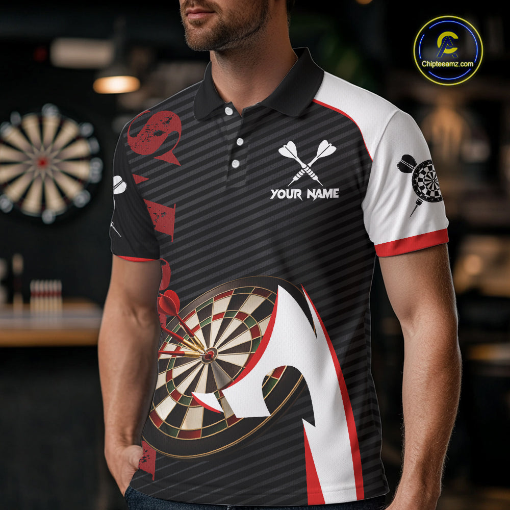 Personalized Darts Polo & Quater Zip For Men Custom Darts Tournament Team Jersey |Red TDM6067