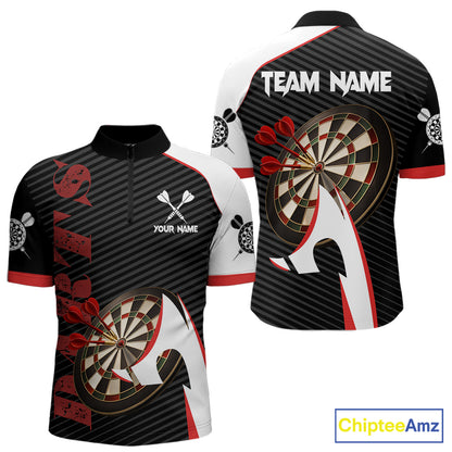 Personalized Darts Polo & Quater Zip For Men Custom Darts Tournament Team Jersey |Red TDM6067