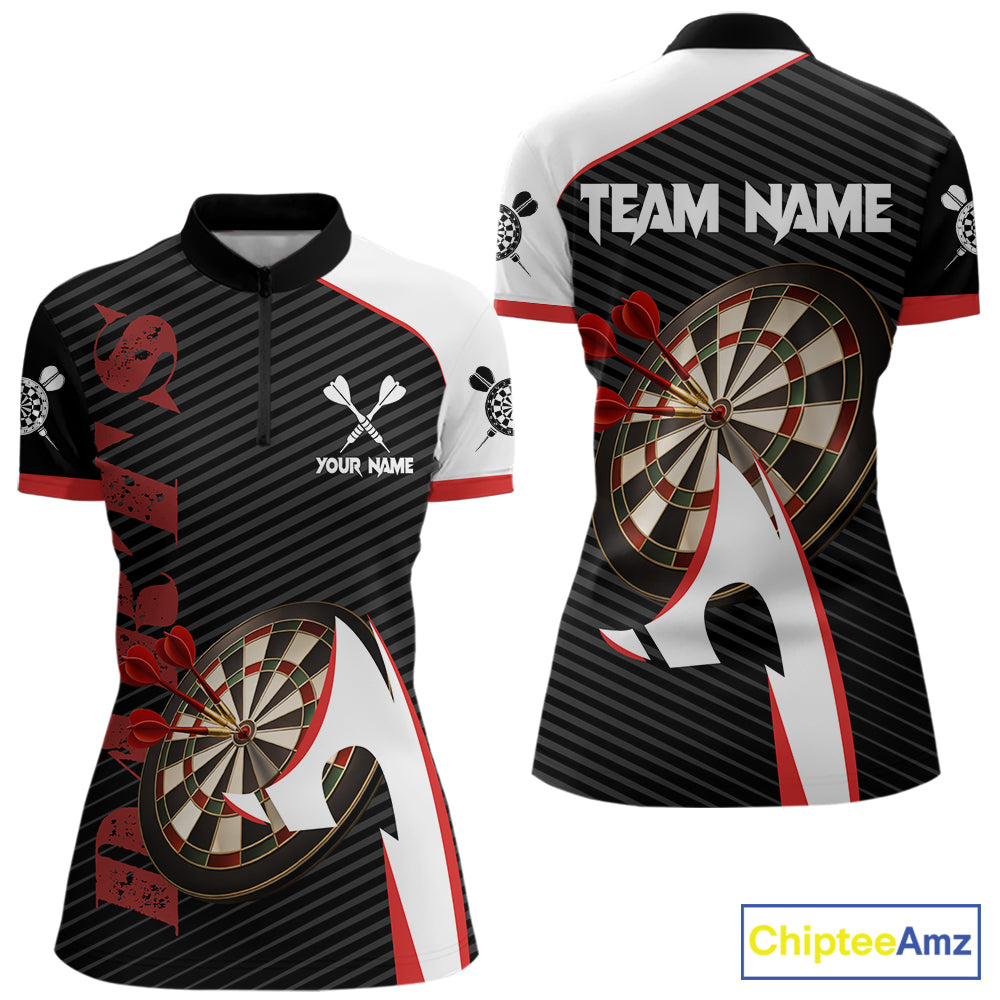 Personalized Darts Polo & Quater Zip For Women Custom Darts Tournament Team Jersey |Red TDM6067