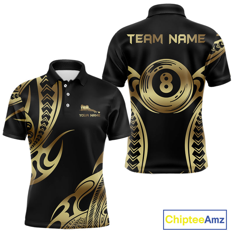 Personalized Black & Gold Tribal Pattern 8 Ball Pool Billiard Shirts For Men Billiard Attire Gifts NYN2821