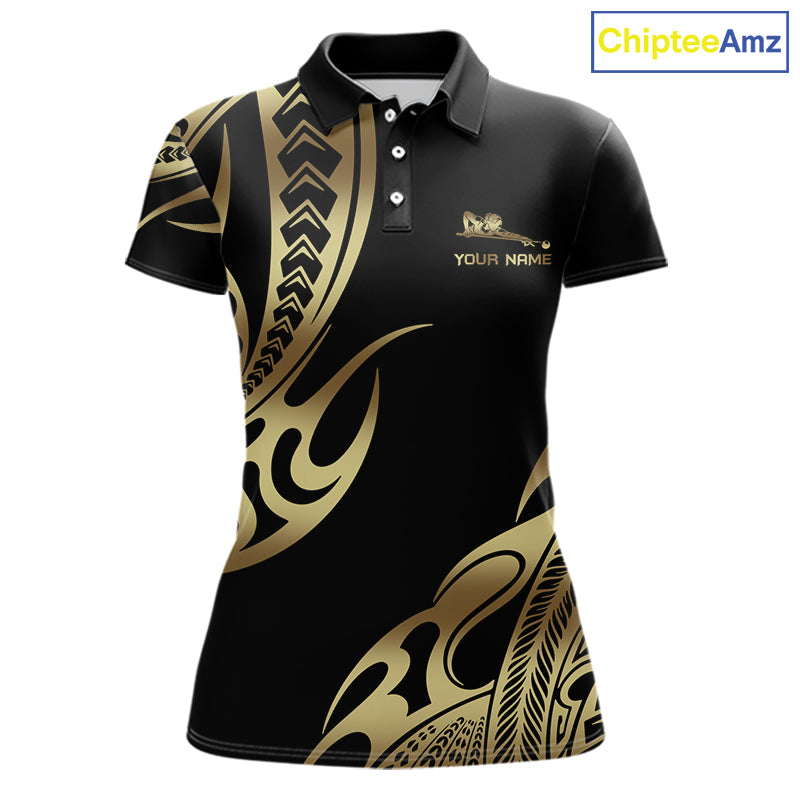 Personalized Black & Gold Tribal Pattern 8 Ball Pool Billiard Shirts For Women Billiard Attire Gifts NYN2821