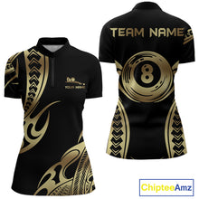 Load image into Gallery viewer, Personalized Black &amp; Gold Tribal Pattern 8 Ball Pool Billiard Shirts For Women Billiard Attire Gifts NYN2821