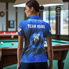 Load image into Gallery viewer, Personalized Blue 8 Ball Fire Flame Billiard Shirt For Women, Pool Team Jersey Polo &amp; 1/4 Zip TDM1434