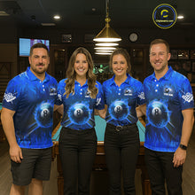 Load image into Gallery viewer, Personalized Blue 8 Ball Fire Flame Billiard Shirt For Women, Pool Team Jersey Polo &amp; 1/4 Zip TDM1434