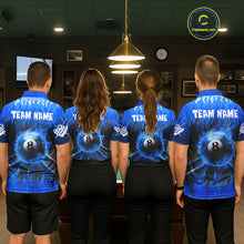 Load image into Gallery viewer, Personalized Blue 8 Ball Fire Flame Billiard Shirt For Women, Pool Team Jersey Polo &amp; 1/4 Zip TDM1434