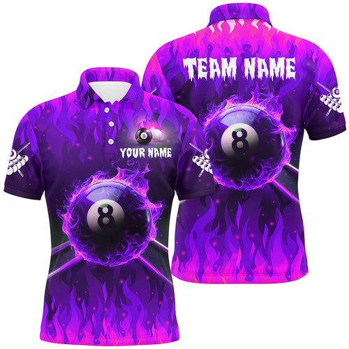 Personalized 3D 8 Ball Pool &  Fire Men Polo Shirts Custom Billiard Apparel Jerseys |Purple TDM1436