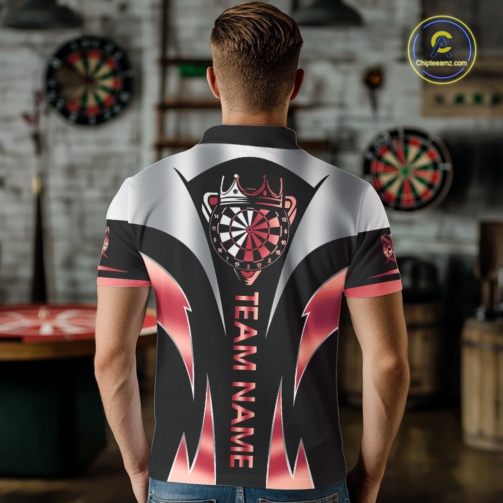Personalized Crown Darts Shirt For Men Custom Darts Tournament Jersey Team Polo & 1/4 Zip |Red TDM6315