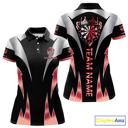 Personalized Crown Darts Shirt For Women Custom Darts Tournament Jersey Team Polo & 1/4 Zip |Red TDM6315