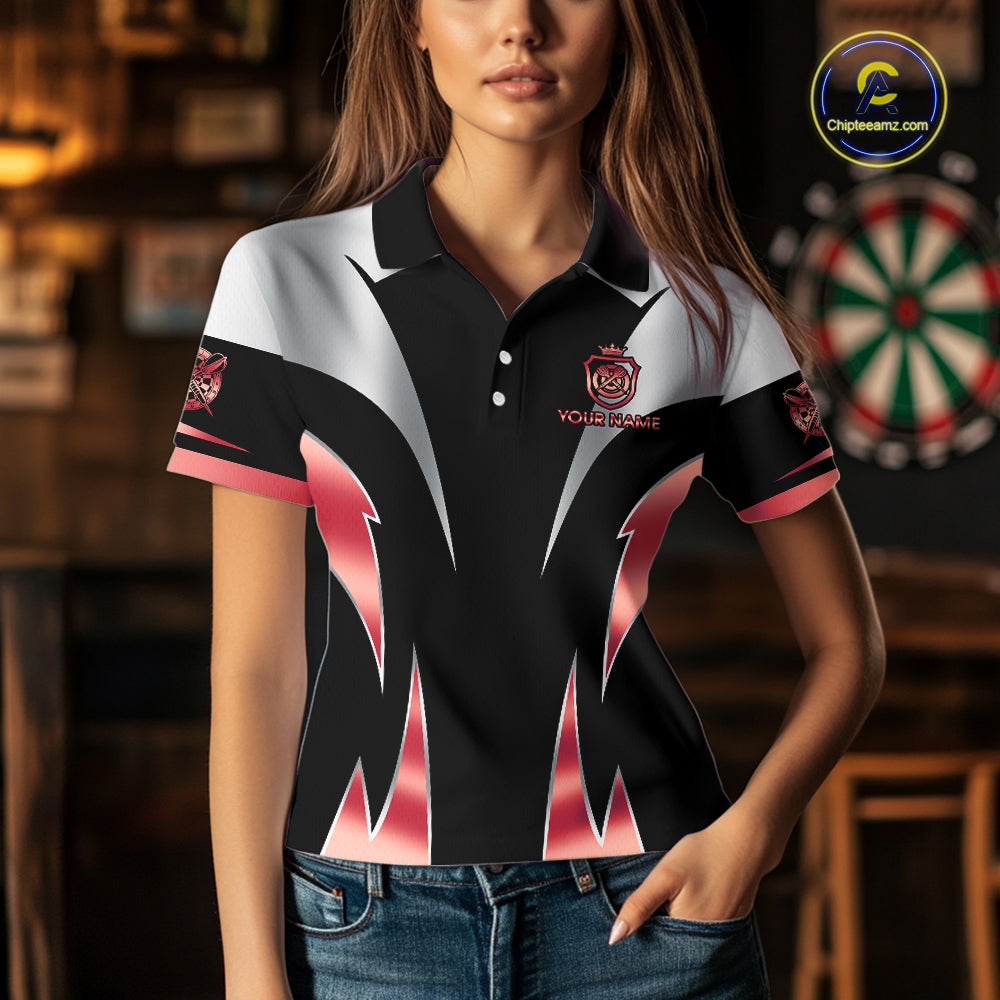 Personalized Crown Darts Shirt For Women Custom Darts Tournament Jersey Team Polo & 1/4 Zip |Red TDM6315